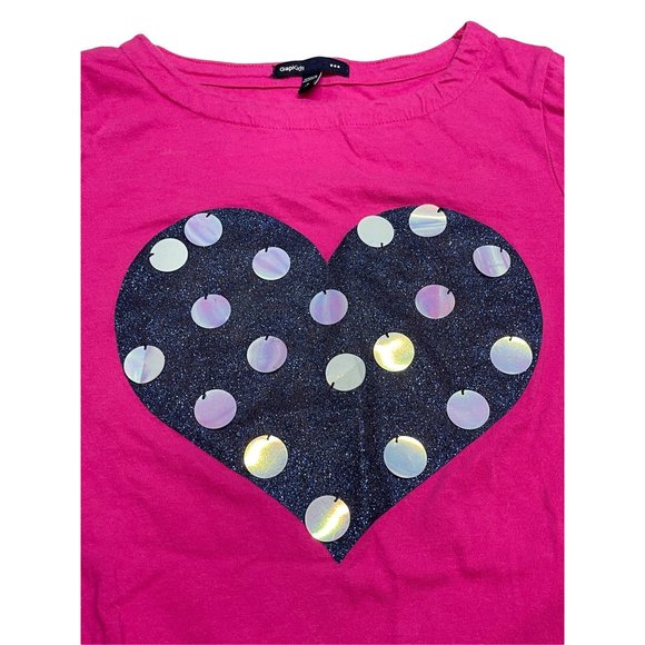 Gap Kids graphic tee pink heart sparkle large sequins t-shirt Size 10 - Picture 2 of 5